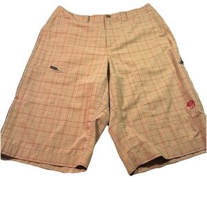 Mountain Hardwear brown plaid casual cargo‎ shorts mens size Medium EUC